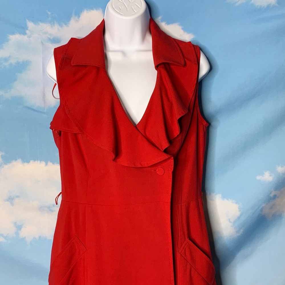 Sandra Darren- Red Button Up Wrap Around Dress 8 - image 5